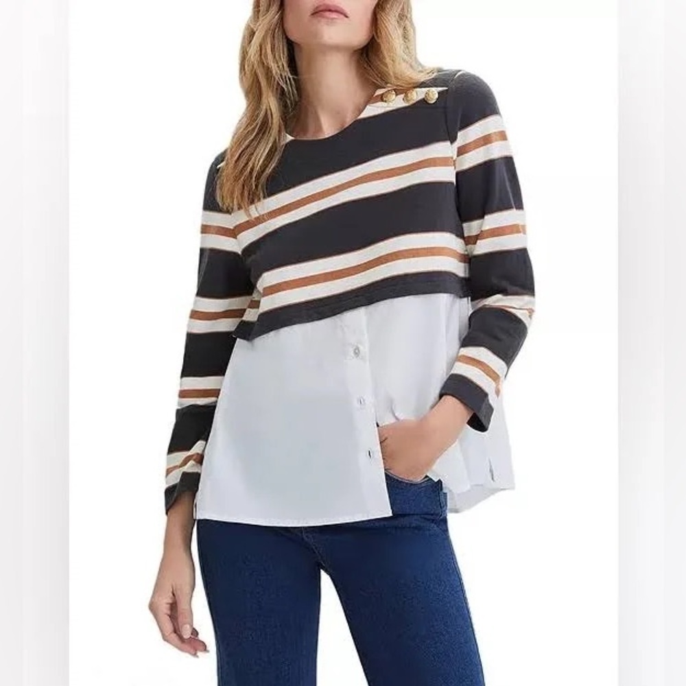 New! Veronica Beard Bertie Stripe Cotton Top with Button Detail ✨ XS NWT! - Picture 6 of 8